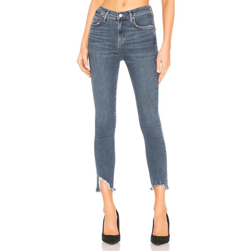 AGOLDE Sophie High Rise Skinny Crop Jeans Women's 26 Raw Hem Medium Wash
